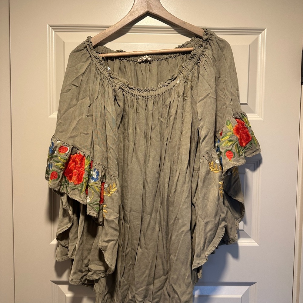 Embroidered Olive Green Women's Top
